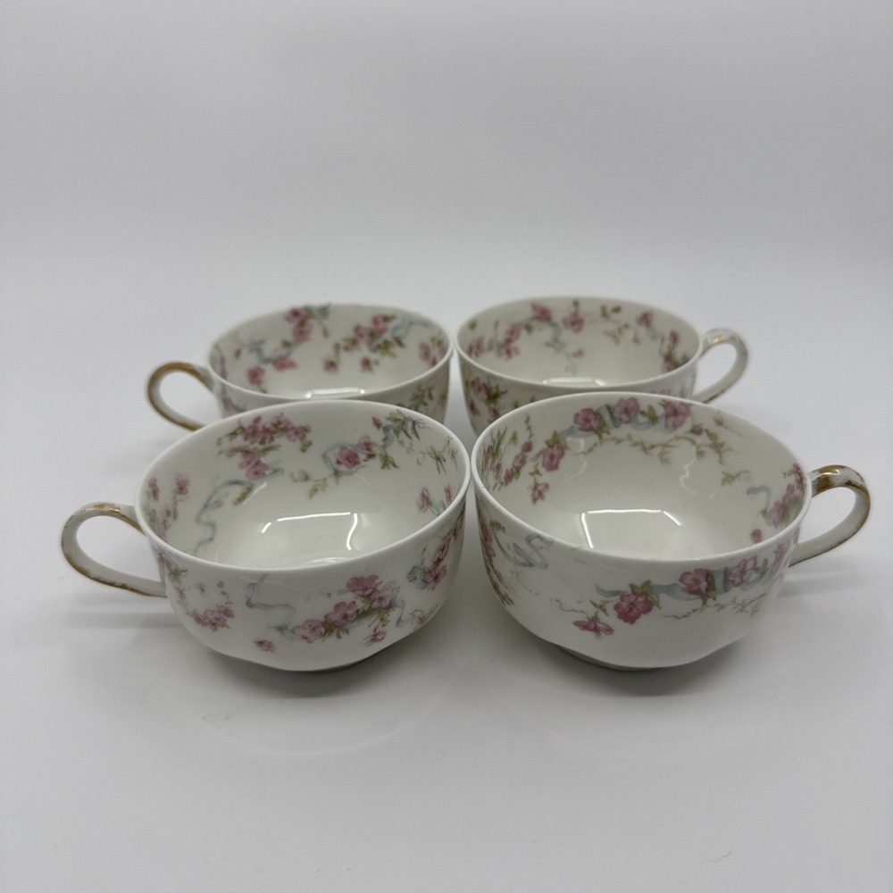 Antique Haviland Limoges France Pink Wild Rose Teacup 3 1/2 Inch Set Of 4